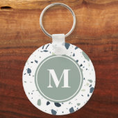 Porte-clés Monogramme de marbre bleu moderne Terrazzo (Recto)