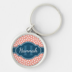 Porte-clés Monogramme de marine Motif rose blanc pointillé