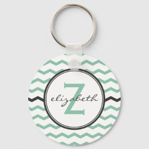 Porte-clés Monogramme de menthe Chevron