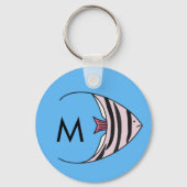 Porte-clés monogramme de motif de poisson bleu (Recto)