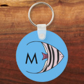 Porte-clés monogramme de motif de poisson bleu (Recto)