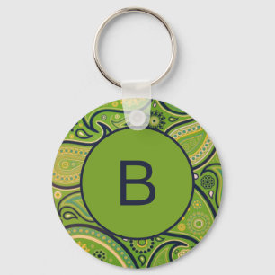 Porte-clés Monogramme de motif paisley vert orné