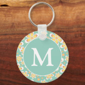 Porte-clés Monogramme de Motif turquoise et jaune à ressort (Recto)