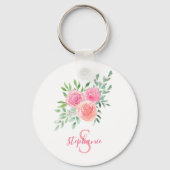 Porte-clés Monogramme de nom aquarelle floral rose (Recto)