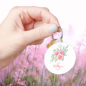 Porte-clés Monogramme de nom aquarelle floral rose