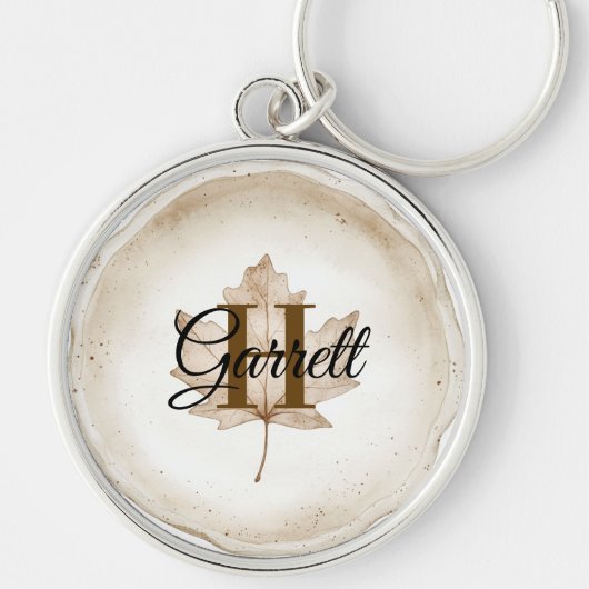 Porte-clés Monogramme de nom de feuille marron (Devant)