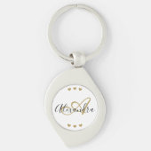Porte-clés Monogramme de nom de script en or blanc élégant (Devant)