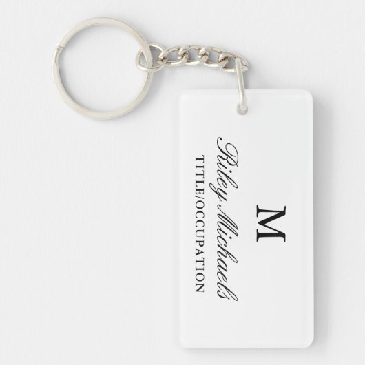 Porte-clés Monogramme de nom de titre élégant noir et blanc (Devant)