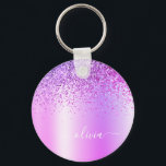 Porte-clés Monogramme de nom en métal pailleté violet<br><div class="desc">Porte-clés monogramme en métal brossé à paillettes métalliques en faux feuillet de pourpre. C'est le cadeau idéal pour un anniversaire des 16 ans, un mariage, une douche de mariée, un anniversaire, une baby shower ou une fête d'enterrement de vie de jeune fille pour quelqu'un qui aime le luxe glamour et...</div>