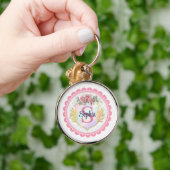 Porte-clés Monogramme de nom et initiale florale élégant (Main)