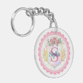 Porte-clés Monogramme de nom et initiale florale élégant (Devant gauche)