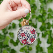 Porte-clés Monogramme de nom floral rouge et rose (Main)