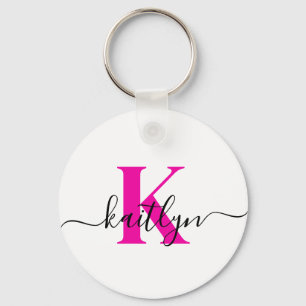 Porte-clés Monogramme de nom initial rose chaud