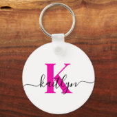 Porte-clés Monogramme de nom initial rose chaud (Recto)
