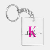 Porte-clés Monogramme de nom initial rose chaud (Devant gauche)