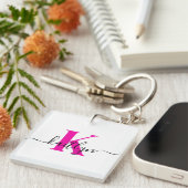 Porte-clés Monogramme de nom initial rose chaud (Devant Droit)