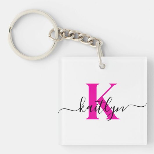 Porte-clés Monogramme de nom initial rose chaud (Devant)