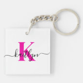 Porte-clés Monogramme de nom initial rose chaud (Dos)