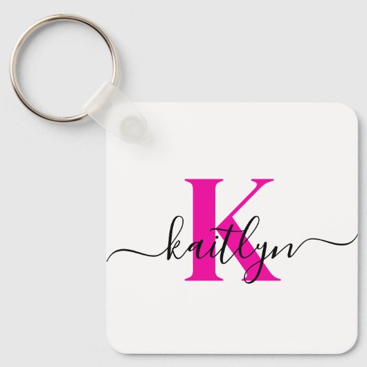 Porte-clés Monogramme de nom initial rose chaud (Recto)