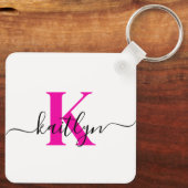 Porte-clés Monogramme de nom initial rose chaud (Verso)