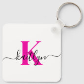 Porte-clés Monogramme de nom initial rose chaud (Dos)
