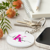 Porte-clés Monogramme de nom initial rose chaud (Devant droit)