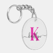 Porte-clés Monogramme de nom initial rose chaud (Devant gauche)