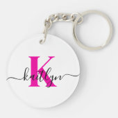 Porte-clés Monogramme de nom initial rose chaud (Dos)