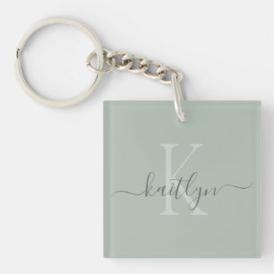 Porte-clés Monogramme de nom initial vert sauge