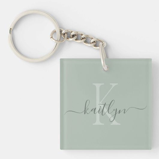 Porte-clés Monogramme de nom initial vert sauge (Devant)