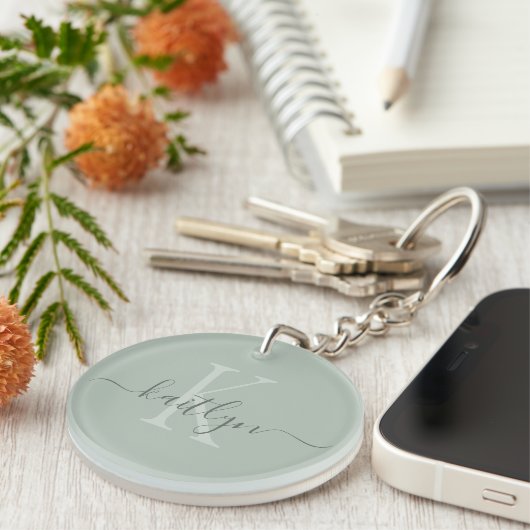 Porte-clés Monogramme de nom initial vert sauge (Devant droit)