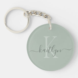 Porte-clés Monogramme de nom initial vert sauge
