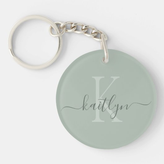 Porte-clés Monogramme de nom initial vert sauge (Devant)
