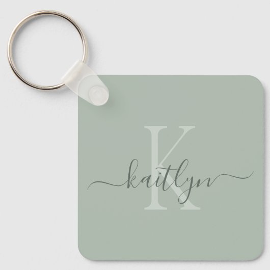 Porte-clés Monogramme de nom initial vert sauge (Recto)