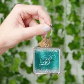 Porte-clés Monogramme de papier d'aluminium sarcelle aqua arg (main)