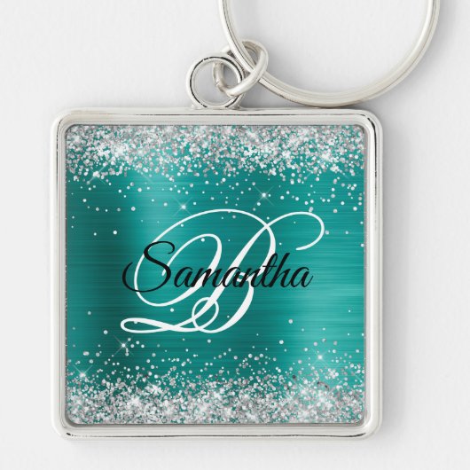 Porte-clés Monogramme de papier d'aluminium sarcelle aqua arg (Devant)