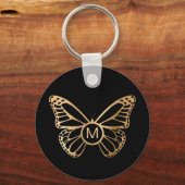 Porte-clés Monogramme de papillon d'or personnalisé (Verso)