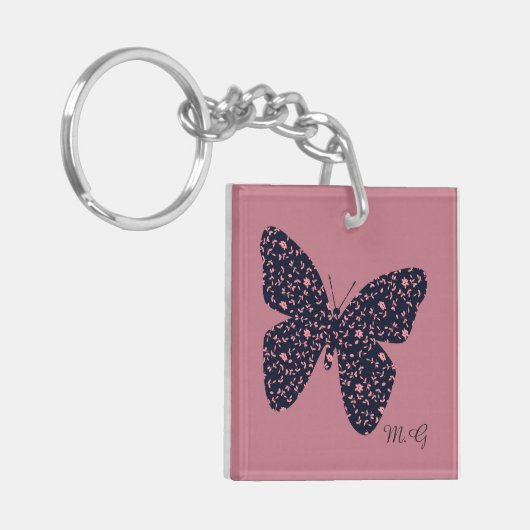 Porte-clés Monogramme de papillon rose et violet (Devant gauche)