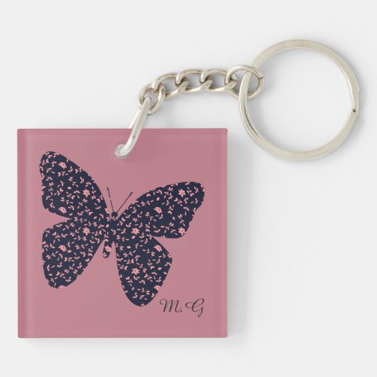 Porte-clés Monogramme de papillon rose et violet (Dos)