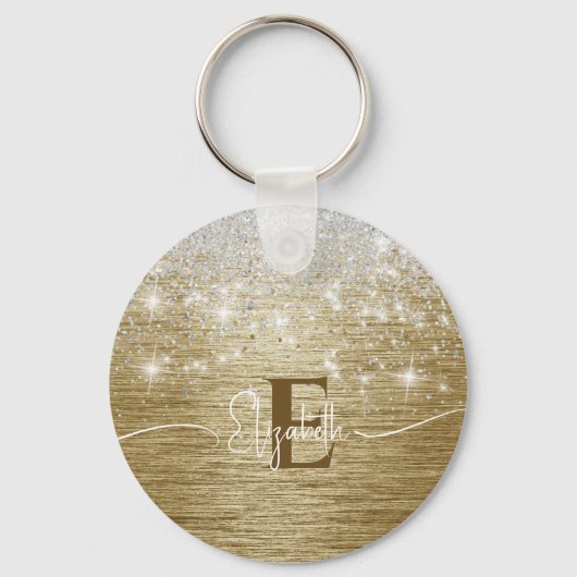 Porte-clés Monogramme de Parties scintillant d'argent brossé (Recto)