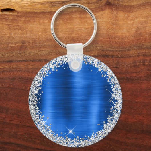 Porte-clés Monogramme de Parties scintillant d'argent en méta (Verso)