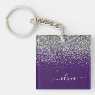 Porte-clés Monogramme de Parties scintillant d'argent violet 