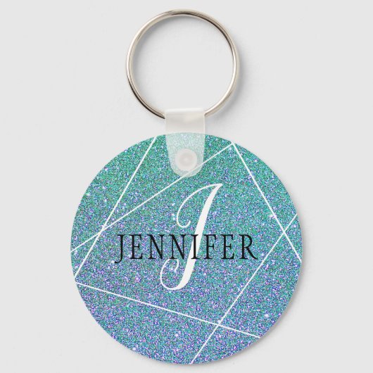 Porte-clés Monogramme de Parties scintillant Faux Bleu Mint (Recto)