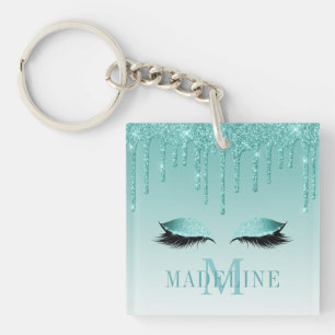 Porte-clés Monogramme de Parties scintillant Turquoise modern