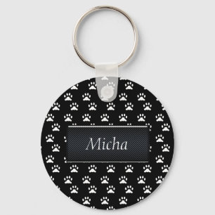 Porte-clés Monogramme de pattes de chien noir et blanc