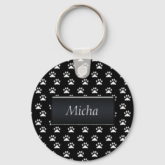 Porte-clés Monogramme de pattes de chien noir et blanc (Recto)