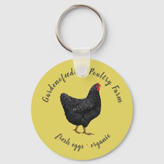 Porte-clés monogramme de poulet noir jaune ferme rustique (Recto)