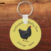Porte-clés monogramme de poulet noir jaune ferme rustique (Recto)
