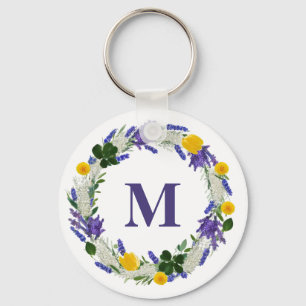 Porte-clés Monogramme de prairie - Lavande personnalisée