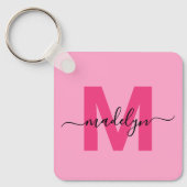 Porte-clés Monogramme de prénom écriture féminine rose vif (Recto)